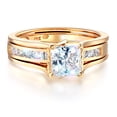 thumbnail image 1 of Wellingsale Ladies Solid 14k Yellow Gold Polished CZ Cubic Zirconia Princess Cut Engagement Ring with Side Stones and Wedding Band Two Bridal Set - Size 8.5, 1 of 6