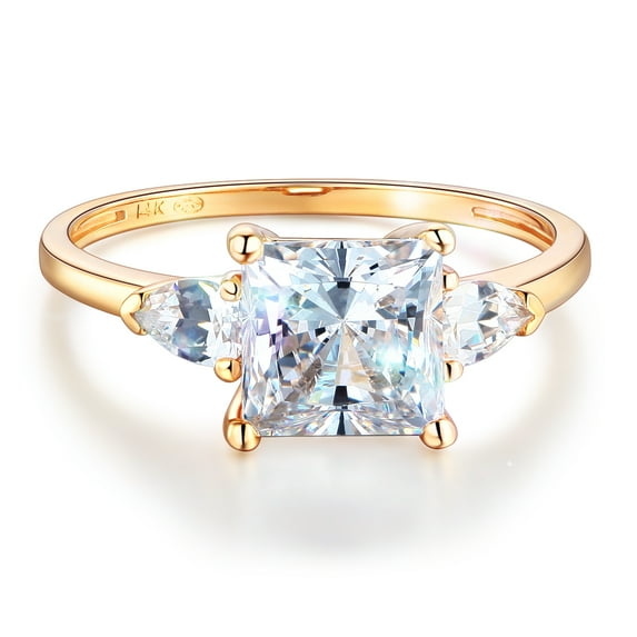 Wellingsale Ladies Solid 14k Yellow Gold Polished CZ Cubic Zirconia Princess Cut Engagement Ring - Size 5.5