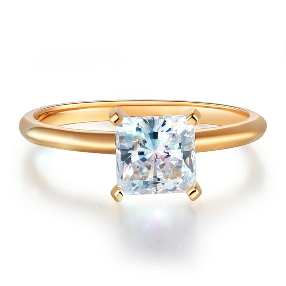Wellingsale Ladies Solid 14k Yellow Gold Polished CZ Cubic Zirconia Princess Cut Engagement Ring - Size 8.5