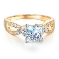 thumbnail image 1 of Wellingsale Ladies Solid 14k Yellow Gold Polished CZ Cubic Zirconia Princess Cut Engagement Ring with Side Stones - Size 9, 1 of 6