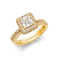 thumbnail image 1 of Wellingsale Ladies Solid 14k Yellow Gold Polished CZ Cubic Zirconia Princess Cut Halo Engagement Ring with Side Stones and Matching Band Bridal Set - Size 6, 1 of 3