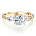 thumbnail image 1 of Wellingsale Ladies Solid 14k Yellow Gold Polished CZ Cubic Zirconia Princess Cut Three 3 Stone Engagement Ring - Size 6.5, 1 of 6