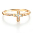 thumbnail image 1 of Wellingsale Ladies Solid 14k Yellow Gold Polished CZ Cubic Zirconia Religious Cross Right Hand Fashion Ring - Size 5.5, 1 of 6