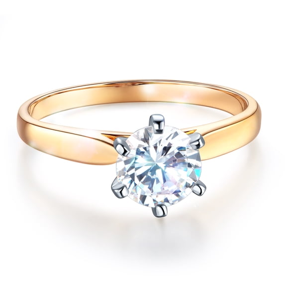 Wellingsale Ladies Solid 14k Yellow Gold Polished CZ Cubic Zirconia Round Cut Engagement Ring - Size 4