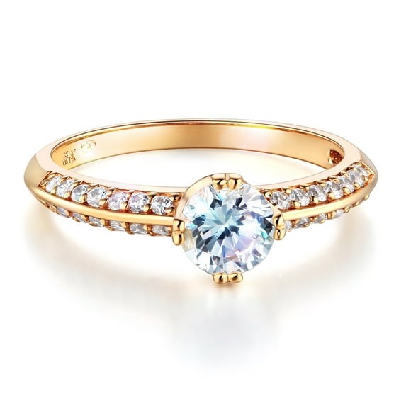 Wellingsale Ladies Solid 14k Yellow Gold Polished CZ Cubic Zirconia Round Cut Engagement Ring with Side Stones - Size 8.5