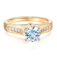 thumbnail image 1 of Wellingsale Ladies Solid 14k Yellow Gold Polished CZ Cubic Zirconia Round Cut Engagement Ring with Side Stones - Size 8, 1 of 6