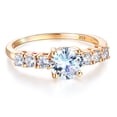 thumbnail image 1 of Wellingsale Ladies Solid 14k Yellow Gold Polished CZ Cubic Zirconia Round Cut Engagement Ring with Side Stones - Size 8, 1 of 6