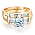 thumbnail image 1 of Wellingsale Ladies Solid 14k Yellow Gold Polished CZ Cubic Zirconia Round Cut Engagement Ring with Side Stones and Wedding Band Bridal Set - Size 9, 1 of 8
