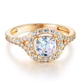 thumbnail image 1 of Wellingsale Ladies Solid 14k Yellow Gold Polished CZ Cubic Zirconia Round Cut Halo Engagement Ring with Side Stones - Size 4.5, 1 of 6