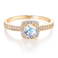 thumbnail image 1 of Wellingsale Ladies Solid 14k Yellow Gold Polished CZ Cubic Zirconia Round Cut Halo Engagement Ring with Side Stones - Size 9, 1 of 6