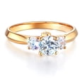 thumbnail image 1 of Wellingsale Ladies Solid 14k Yellow Gold Polished CZ Cubic Zirconia Round Cut Three 3 Stone Engagement Ring - Size 5, 1 of 6