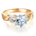 thumbnail image 1 of Wellingsale Ladies Solid 14k Yellow Gold Polished CZ Cubic Zirconia Round Cut Three 3 Stone Engagement Ring - Size 8.5, 1 of 6