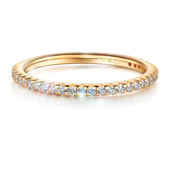 Wellingsale Ladies Solid 14k Yellow Gold Polished CZ Cubic Zirconia Wedding Band - Size 7