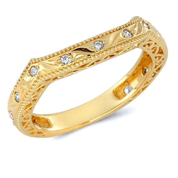 Wellingsale Ladies Solid 14k Yellow Gold Polished CZ Cubic Zirconia Wedding Ring Band - Size 8