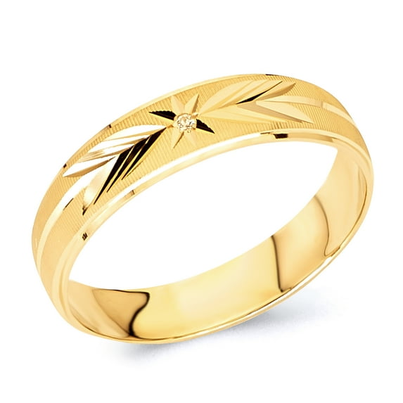 Wellingsale Ladies Solid 14k Yellow Gold Polished Diamond Cut CZ Cubic Zirconia Wedding Ring Band - Size 7