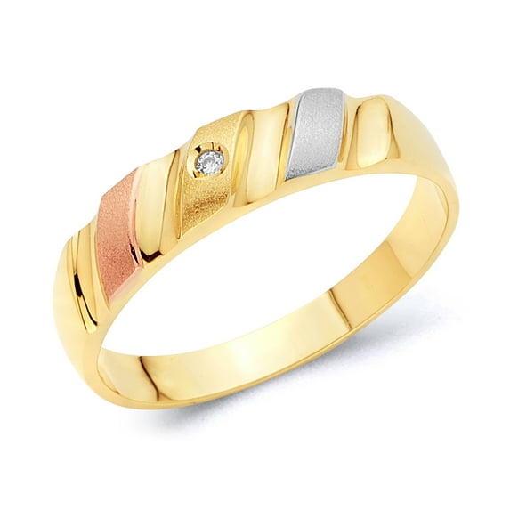 Wellingsale Men's Solid 14k Tri 3 Color Gold Polished CZ Cubic Zirconia Wedding Band - Size 10.5