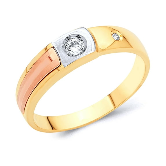Wellingsale Men's Solid 14k Tri 3 Color Gold Polished CZ Cubic Zirconia Wedding Band - Size 10