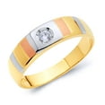 thumbnail image 1 of Wellingsale Men's Solid 14k Tri 3 Color Gold Polished CZ Cubic Zirconia Wedding Band - Size 8.5, 1 of 5