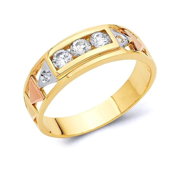 Wellingsale Men's Solid 14k Tri 3 Color Gold Polished CZ Cubic Zirconia Wedding Band - Size 9