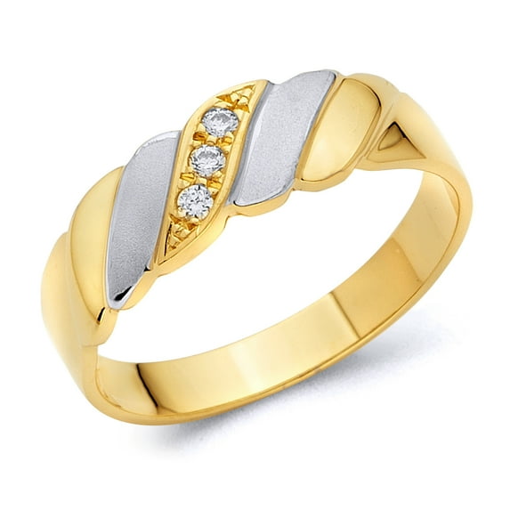 Wellingsale Men's Solid 14k Two 2 Tone White and Yellow Gold Polished CZ Cubic Zirconia Wedding Band - Size 10