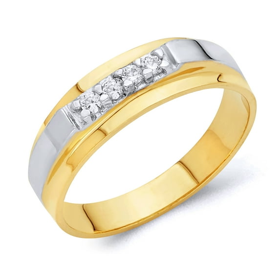 Wellingsale Men's Solid 14k Two 2 Tone White and Yellow Gold Polished CZ Cubic Zirconia Wedding Band - Size 12