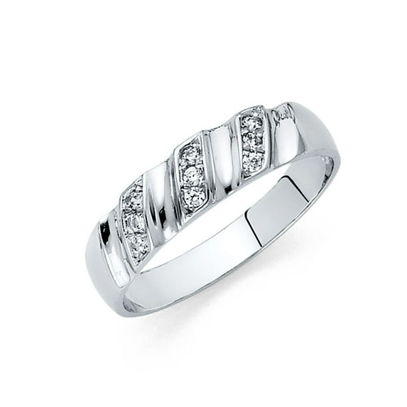 Wellingsale Men's Solid 14k White Gold Polished CZ Cubic Zirconia Wedding Band - Size 10