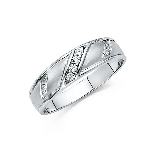 Wellingsale Men's Solid 14k White Gold Polished CZ Cubic Zirconia Wedding Band - Size 12.5