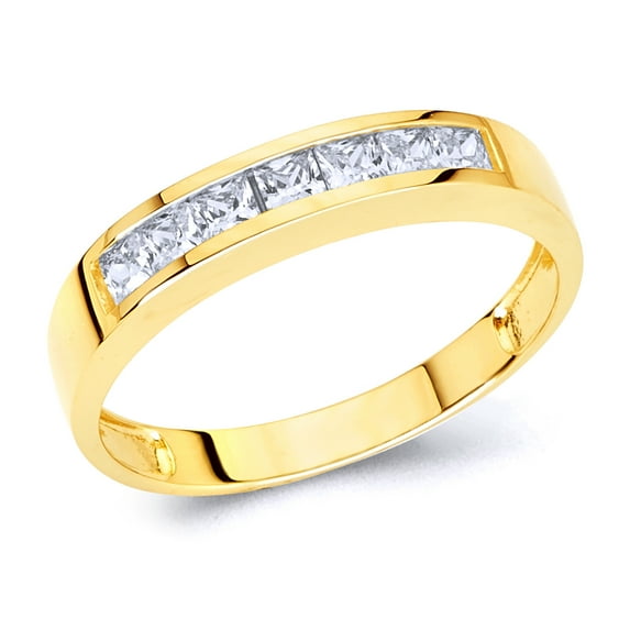 Wellingsale Men's Solid 14k Yellow Gold Polished CZ Cubic Zirconia Wedding Band - Size 12