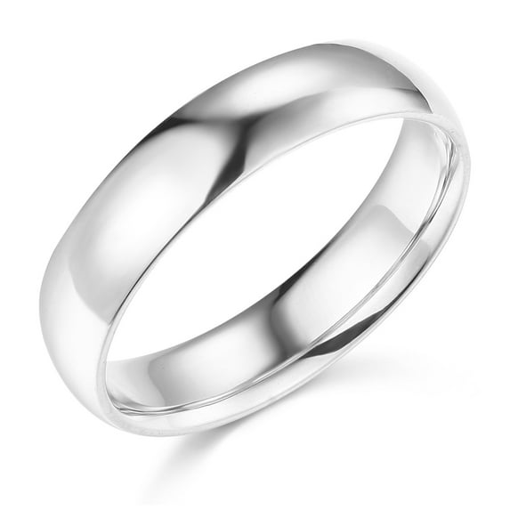 Wellingsale Mens 14k White Gold Solid 5mm COMFORT FIT Traditional Wedding Band Ring - Size 9.5