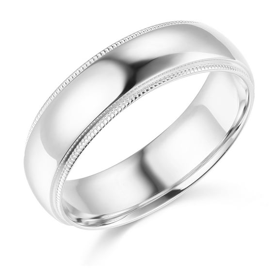 Wellingsale Mens 14k White Gold Solid 6mm COMFORT FIT Milgrain Traditional Wedding Band Ring - Size 11.5