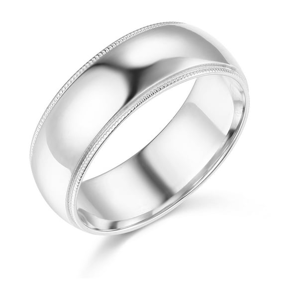 Wellingsale Mens 14k White Gold Solid 7mm CLASSIC FIT Milgrain Traditional Wedding Band Ring - Size 9