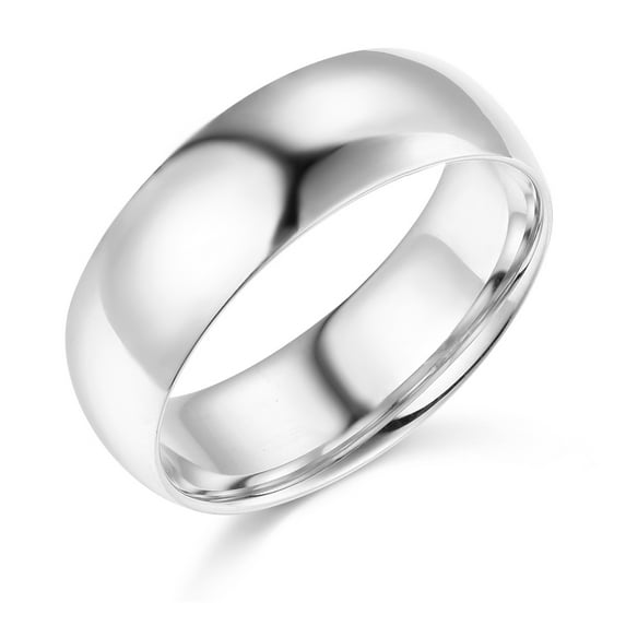Wellingsale Mens 14k White Gold Solid 7mm COMFORT FIT Traditional Wedding Band Ring - Size 9.5