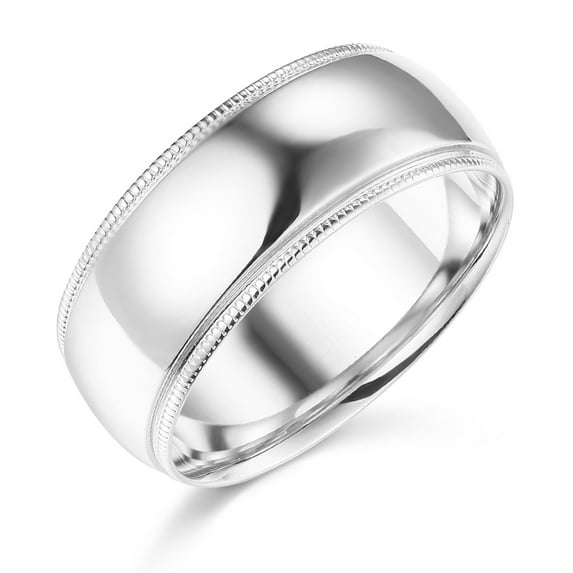 Wellingsale Mens 14k White Gold Solid 8mm CLASSIC FIT Milgrain Traditional Wedding Band Ring - Size 8