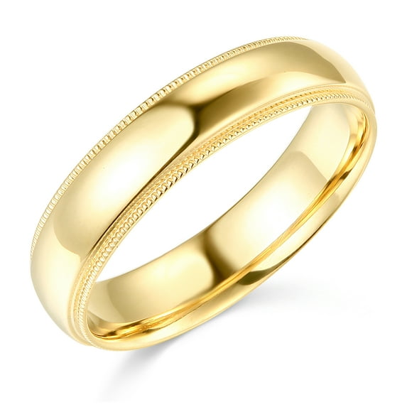 Wellingsale Mens 14k Yellow Gold Solid 5mm COMFORT FIT Milgrain Traditional Wedding Band Ring - Size 6.5