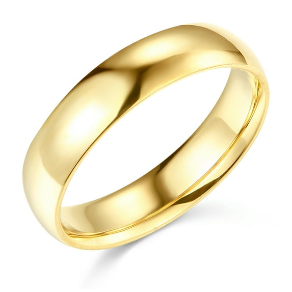 Wellingsale Mens 14k Yellow Gold Solid 5mm COMFORT FIT Traditional Wedding Band Ring - Size 10.5