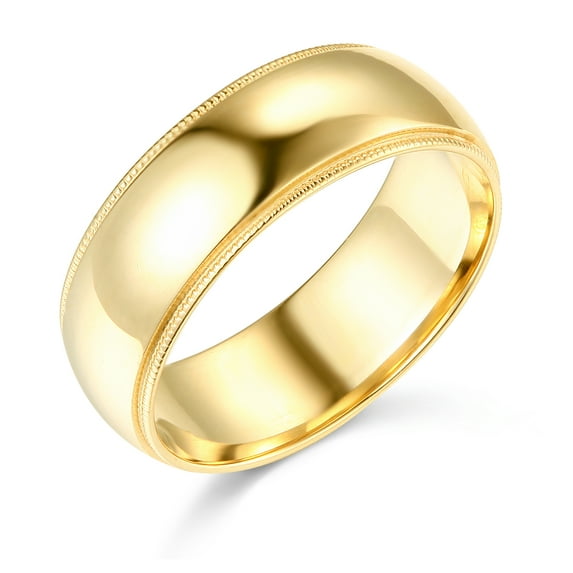 Wellingsale Mens 14k Yellow Gold Solid 7mm CLASSIC FIT Milgrain Traditional Wedding Band Ring - Size 9.5