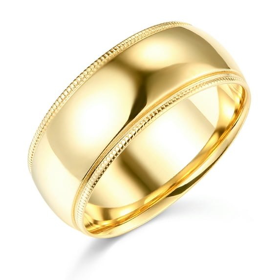 Wellingsale Mens 14k Yellow Gold Solid 8mm COMFORT FIT Milgrain Traditional Wedding Band Ring - Size 8.5