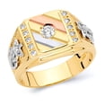 thumbnail image 1 of Wellingsale Mens Solid 14k 3 Tri Color White Yellow and Rose / Pink Gold Polished CZ Cubic Zirconia Right Hand Ring Band - Size 11, 1 of 5