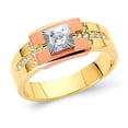 thumbnail image 1 of Wellingsale Mens Solid 14k 3 Tri Color White Yellow and Rose / Pink Gold Polished CZ Cubic Zirconia Signet Ring - Size 9.5, 1 of 5