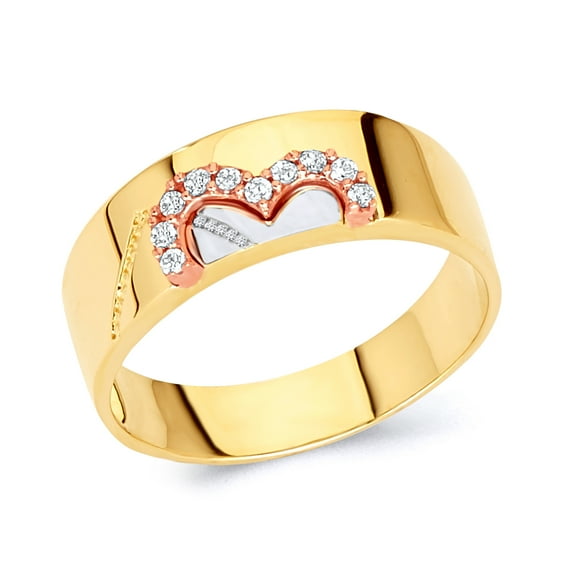 Wellingsale Mens Solid 14k 3 Tri Color White Yellow and Rose / Pink Gold Polished CZ Cubic Zirconia Wedding Ring Band - Size 8