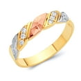 thumbnail image 1 of Wellingsale Mens Solid 14k 3 Tri Color White Yellow and Rose / Pink Gold Polished CZ Cubic Zirconia Wedding Ring Band - Size 8, 1 of 5