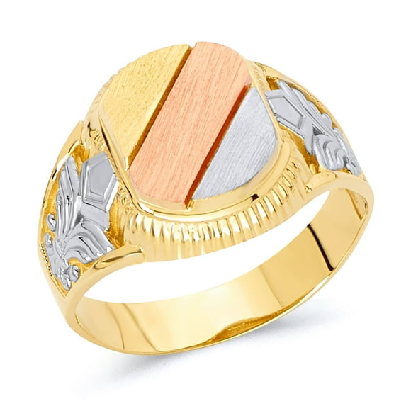 Wellingsale Mens Solid 14k 3 Tri Color White Yellow and Rose / Pink Gold Polished Right Hand Ring Band - Size 11.5