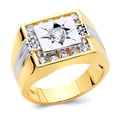 thumbnail image 1 of Wellingsale Mens Solid 14k Two 2 Tone White and Yellow Gold Polished CZ Cubic Zirconia Right Hand Ring Band - Size 10, 1 of 5