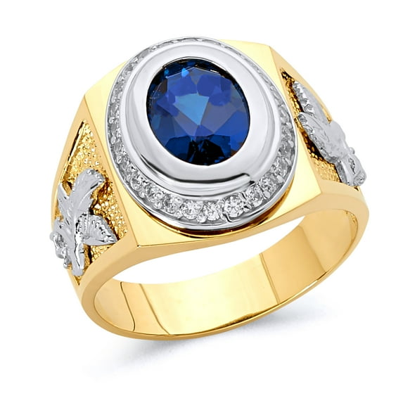 Wellingsale Mens Solid 14k Two 2 Tone White and Yellow Gold Polished CZ Cubic Zirconia Right Hand Ring Band - Size 12.5