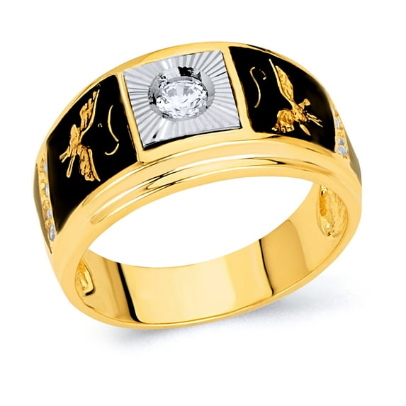 Wellingsale Mens Solid 14k Two 2 Tone White and Yellow Gold Polished CZ Cubic Zirconia Right Hand Ring Band - Size 8
