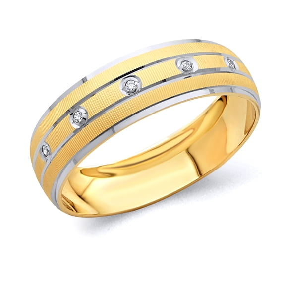 Wellingsale Mens Solid 14k Two 2 Tone White and Yellow Gold Polished Diamond Cut CZ Cubic Zirconia Wedding Ring Band - Size 10