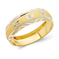 thumbnail image 1 of Wellingsale Mens Solid 14k Two 2 Tone White and Yellow Gold Polished Diamond Cut CZ Cubic Zirconia Wedding Ring Band - Size 10, 1 of 5