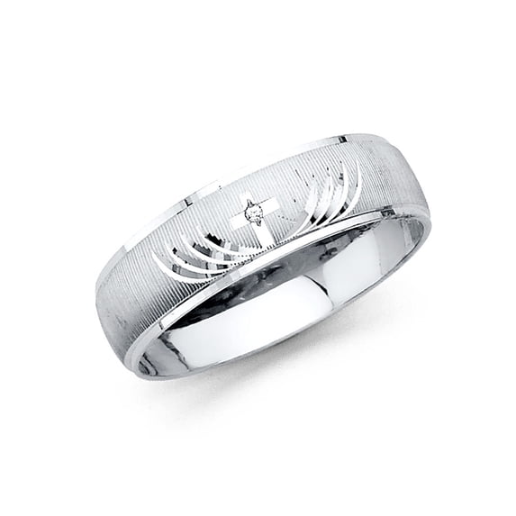 Wellingsale Mens Solid 14k White Gold Polished Diamond Cut CZ Cubic Zirconia Wedding Ring Band - Size 8.5