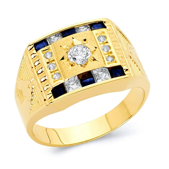 Wellingsale Mens Solid 14k Yellow Gold Polished CZ Cubic Zirconia Right Hand Ring Band - Size 10.5