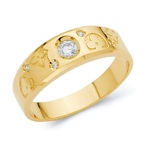 Wellingsale Mens Solid 14k Yellow Gold Polished CZ Cubic Zirconia Wedding Ring Band - Size 8.5